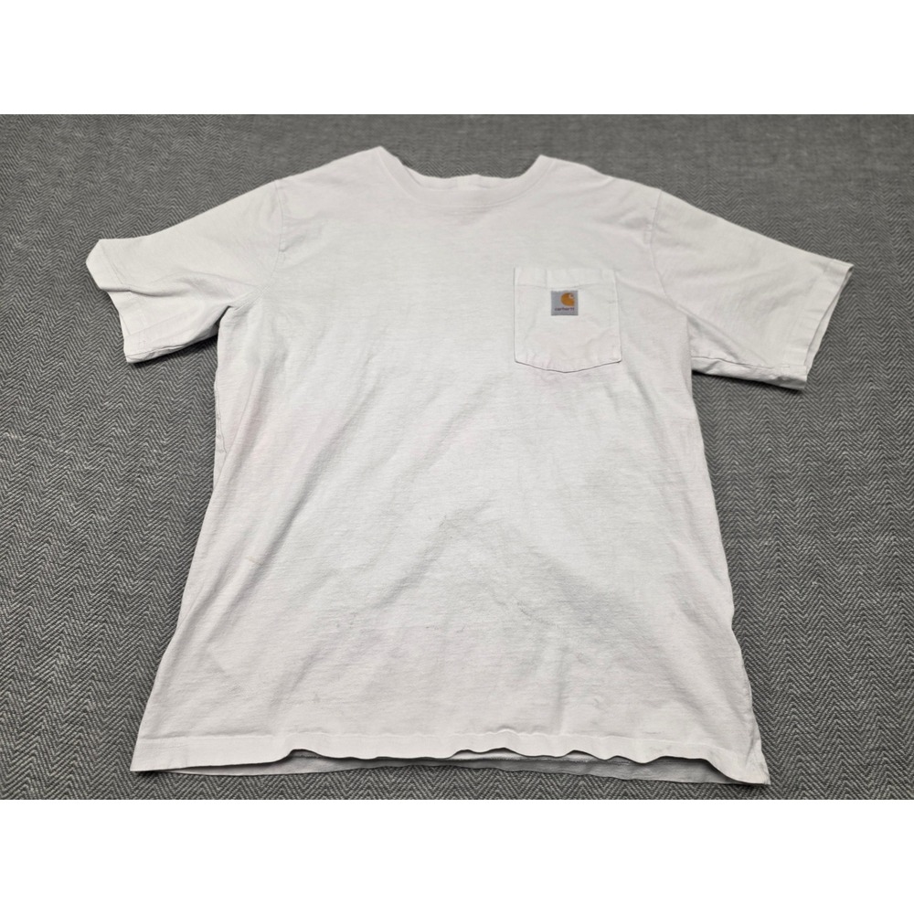Carhartt Mens Short Sleeve Pocket T-Shirt White Cotton Workwear Tee Logo Patch